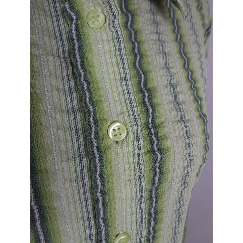 Vintage 90s Y2K Cato Green Striped Button Down Blouse 14 Women XL Gauze Crinkle - Picture 5 of 8